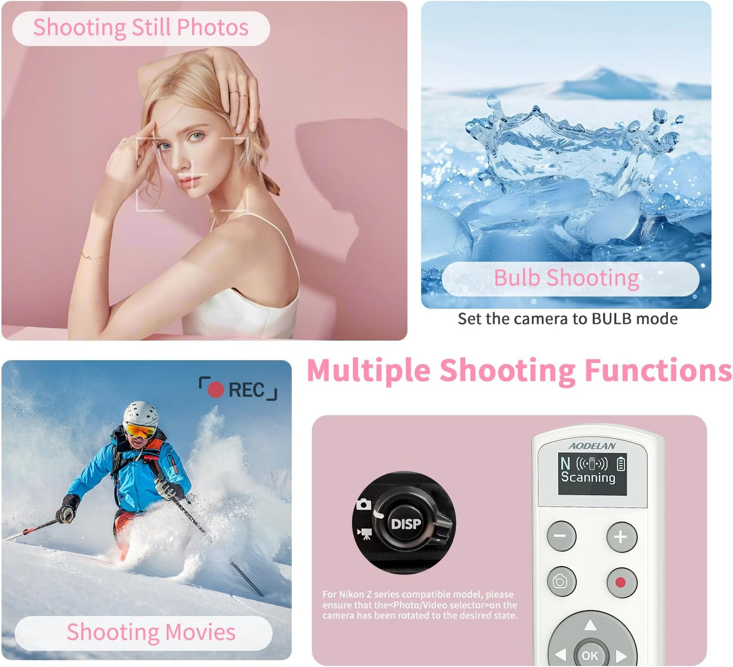 Rechargeable Shutter Release for Nikon AODELAN Wireless Camera Remote Control Compatible with COOLPIX P1000, P1100, P950, B600, A1000, Z50, Z30, Z fc, Z6 II, Z7 II,Z5, Replaces Nikon ML-L7(White)