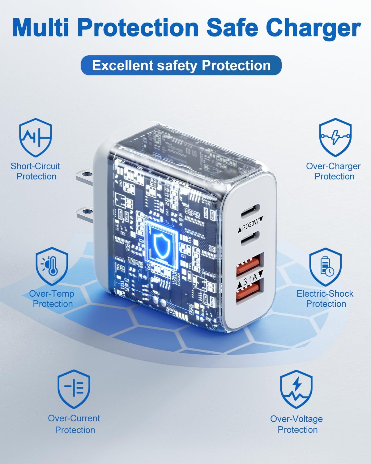 40W USB C Charger Block, 3 Pack 4-Ports Type C Fast Charging Cubes PD USBC Wall Plug+QC 3.0 USB A, Multiple USB C Charger for iPhone 16/15/14/13/12/11 Pro Max/XS, Samsung Galaxy, iPad, Tablet, Pixel