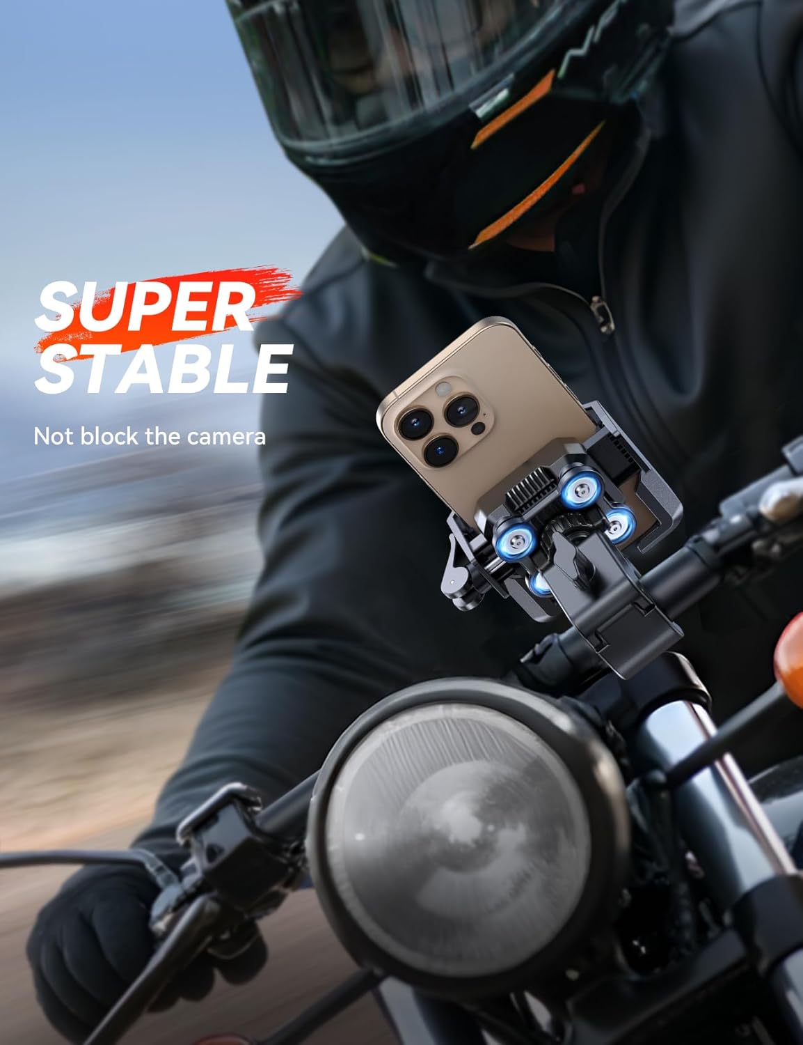 JOYROOM Motorcycle Phone Mount Holder - [Dual Vibration Dampener][Not Block Camera] Bike Phone Mount Handlebar, Motorcycle Bike Accessories for iPhone Samsung 4.7''-7'' Phones