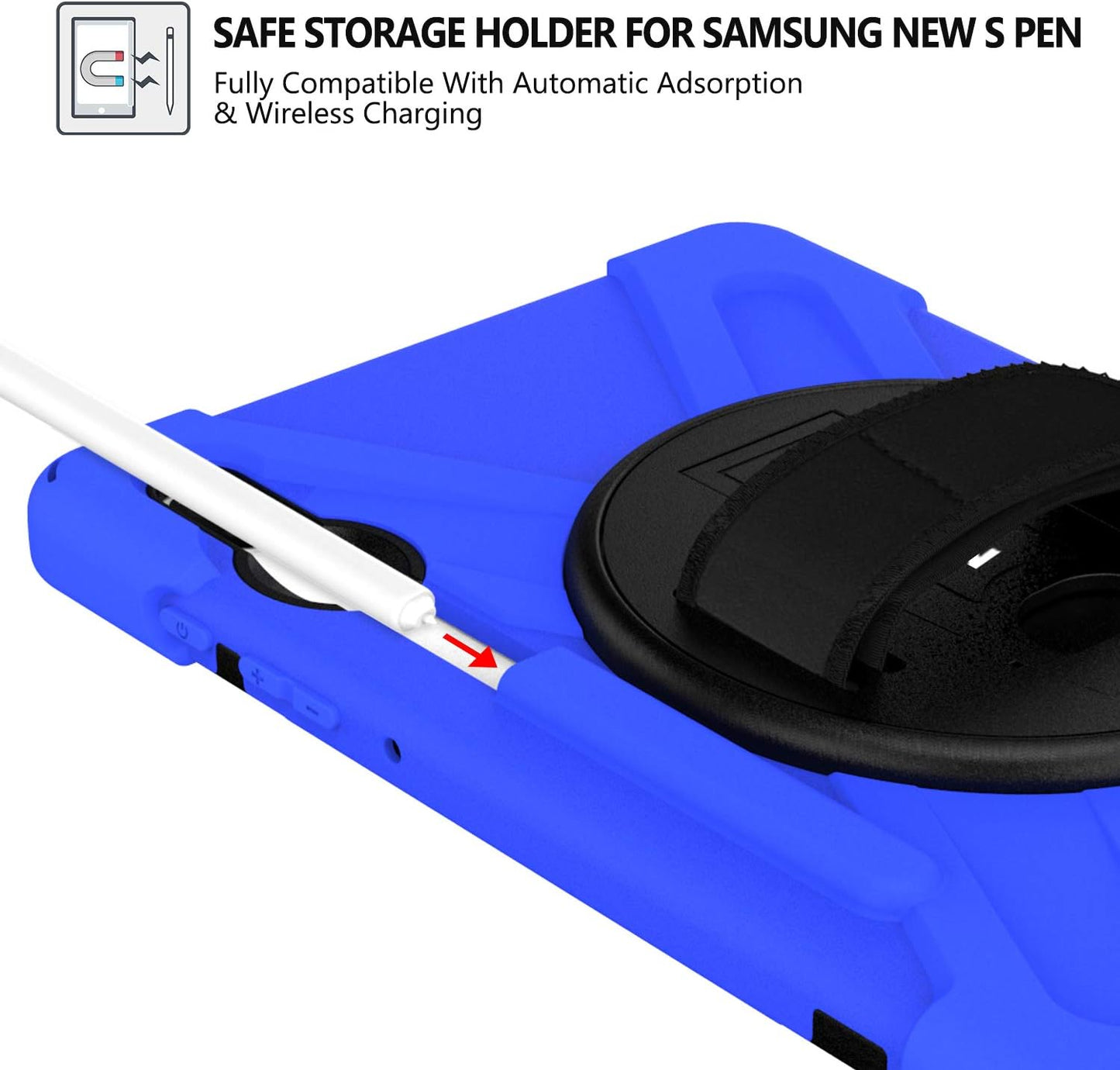 BRAECN for Samsung Galaxy Tab S6 case 10.5 Inch 2019 (with S Pen Holder),Heavy Duty Drop Protection Rugged Case with [Hand Strap][Rotating Stand][Shoulder Strap],No Support Samsung Key Board–Blue