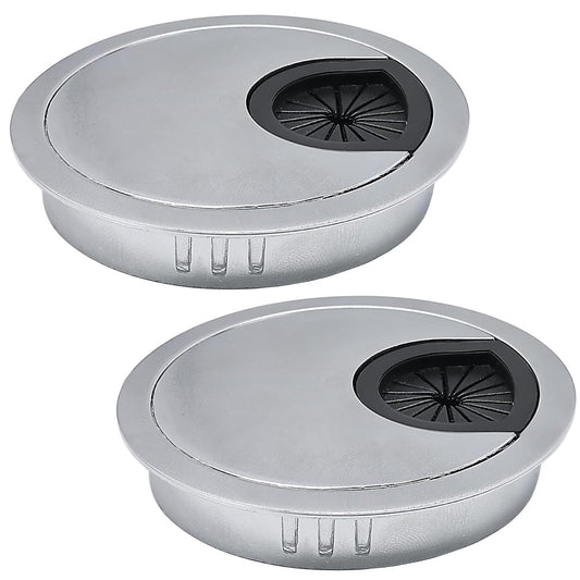 2 Pcs Desk Grommet 3-1/8" / 80 mm, Desk Cord Hole Cover, Cable Grommet Metal Zinc Alloy Materilal, Desk Hole Grommet for Home & Office Pc, Detachable Cable Cord Organizer-Matte Silver