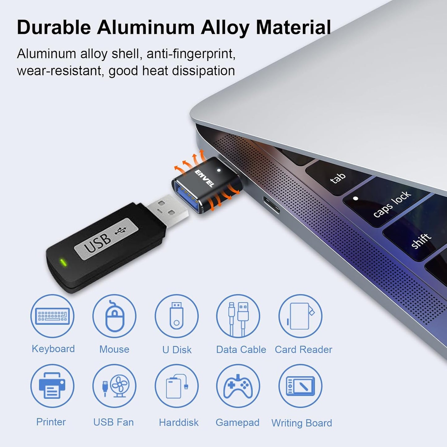 ENVEL USB to USB C Adapter, 2 Pack USB3 5Gbps High Speed Data Transfer, OTG Converter Thunderbolt3 4 Compatible with Apple iWatch iPhone 15 16 Pro Max iPad Air 4 5 Mini 6