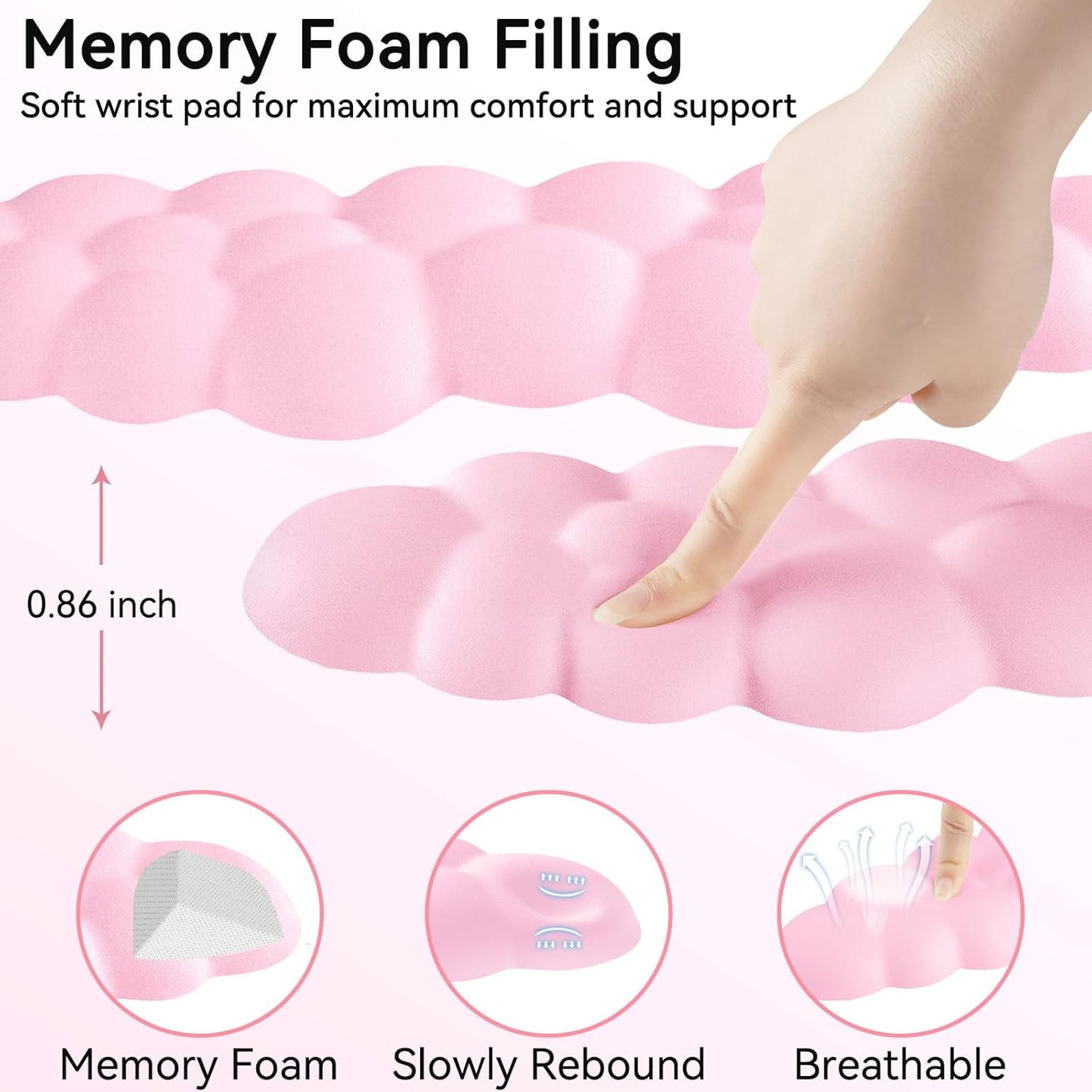 Cloud Wrist Rest for Computer Keyboard, 4-in-1 Memory Foam Leather Cloud Keyboard Wrist Rest and Mouse Pad Set with Ergonomic Support for Arm and Palm Cushion, Gaming/Work Setup, Pink