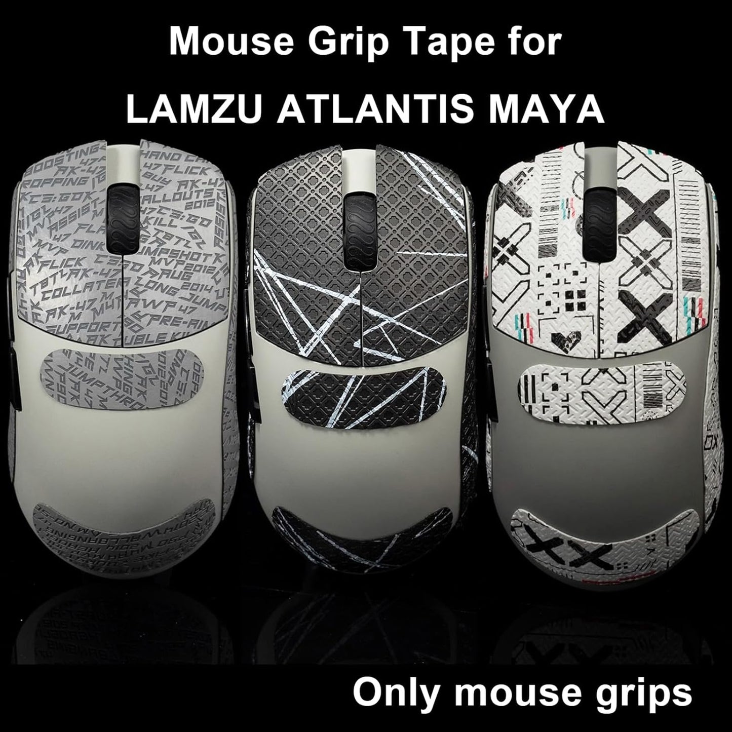 Grip Tape for Lamzu Atlantis Maya - Anti-Slip,Enhanced Control, Sweat Resistance,Improves FPS Gaming Grip & Mouse Protection [Pre-Cut] Black Thin 0.3mm