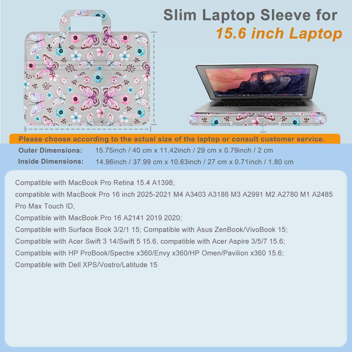 Universal Laptop Shoulder Bag 13-17.3 Inch Shockproof Briefcase with Multi-Pockets & Adjustable Strap for MacBook Pro/Air