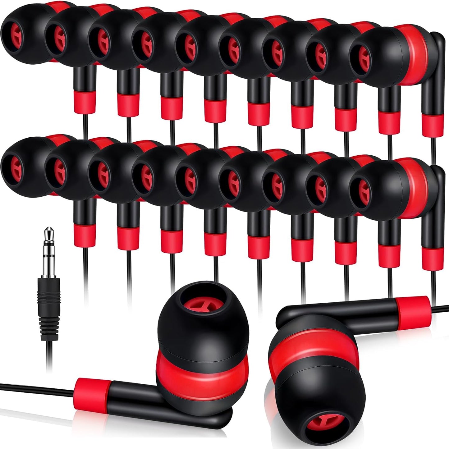 Kanayu 100 Pack Wired Earbuds Bulk for Classroom Ear Headphones Wired Basic Student Earbuds No Microphone with 3.5mm Jack for Kids Class Laptop School Library, Individually Bagged(Red)