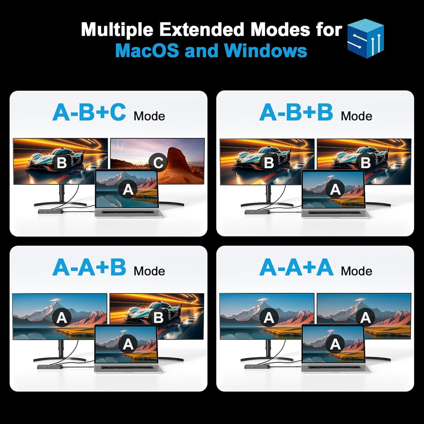 Mac Docking Station Dual Monitor 2 HDMI for MacOS and Windows Laptop Implement MST, Compatible MacBook Pro/Air M1/M2/M3/M4 Chips, Dual 4K Display for All USB C Computers