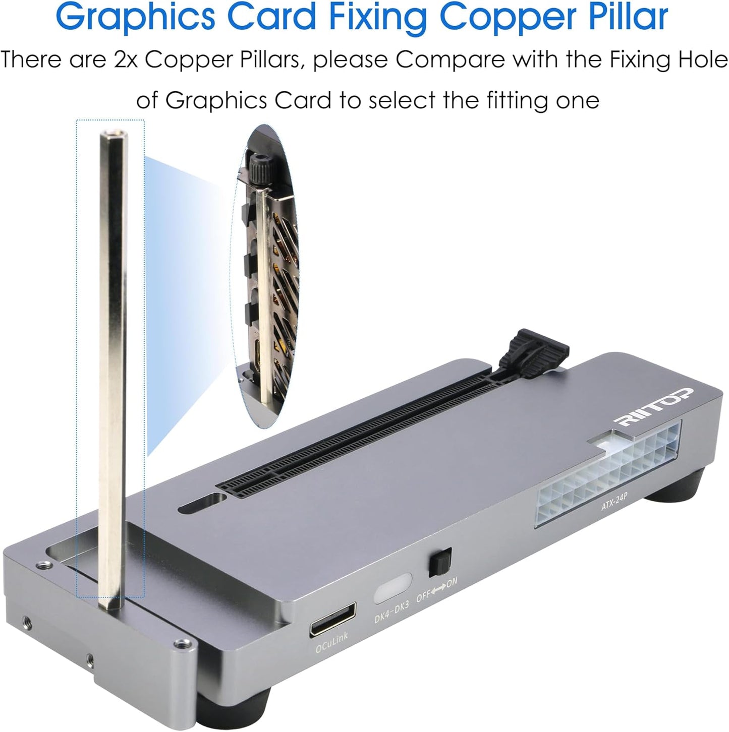 RIITOP OCuLink eGPU Dock 64Gpbs Oculink SFF-8612 External GPU Enclosure for PCIe 4.0 x16 Graphics Cards