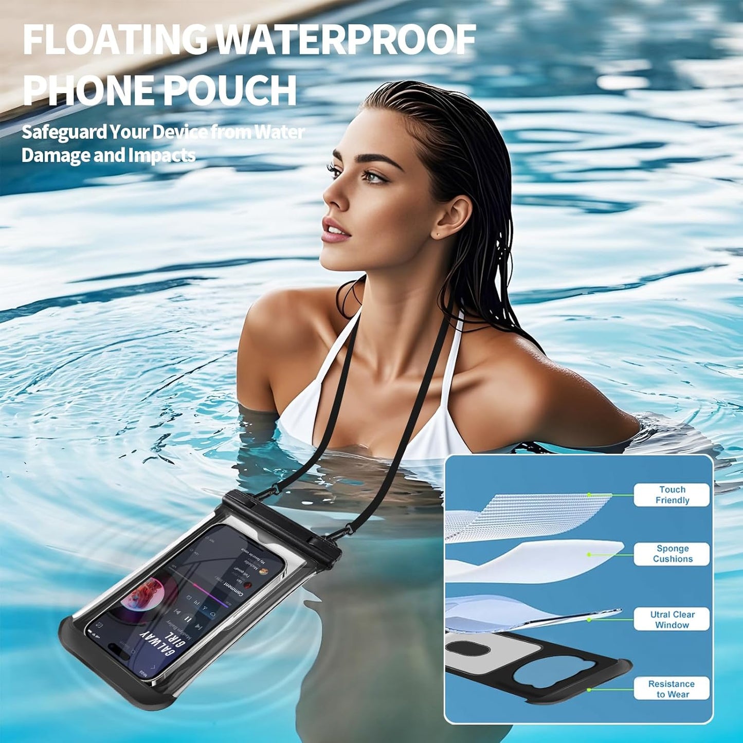 2 Pack Waterproof Phone Pouch, IP68 Waterproof Phone Cases Floating Up to 8.5" Phone, Underwater Waterproof Bags with Inner Pocket, Beach Vacation Essentials Water Park Essentials