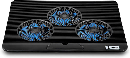Laptop Cooling Pad, Mspine Laptop Cooler with 3 Blue Silent Fans, Ergonomic USB Powered Laptop Stand with Dual USB 2.0 Ports, Height-Adjustable Notebook Cooler for Notebook Under 17"- Black