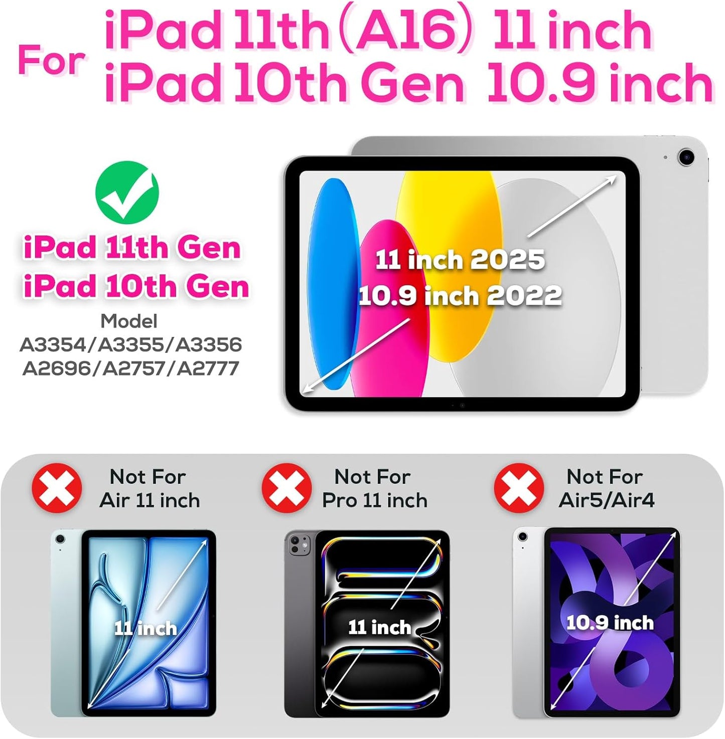 BLOSOMEET Case for iPad A16 11th/10th Generation 11''/10.9'' 2025/2022 with Tempered Glass Screen Protector, Protective Kids Cover with Stand Hand Grip Shoulder Strap, Rosered