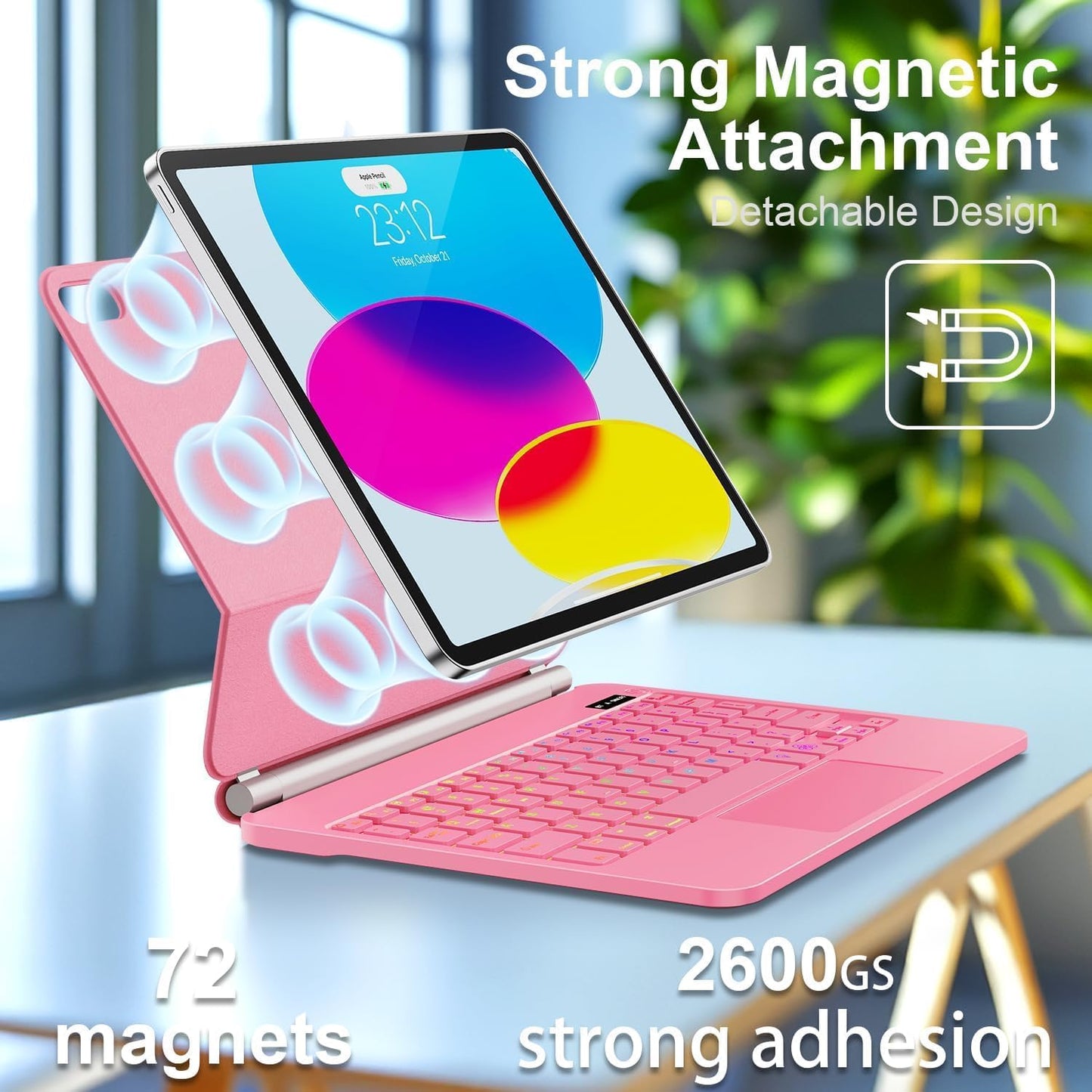 for iPad 11th (A16) & 10th Generation Case with Keyboard – Magic-Style Magnetic – Floating Cantilever Stand - Multi-Touch Trackpad Keyboard Case for iPad 11 inch 2025&10th Gen 10.9 inch (Pink)