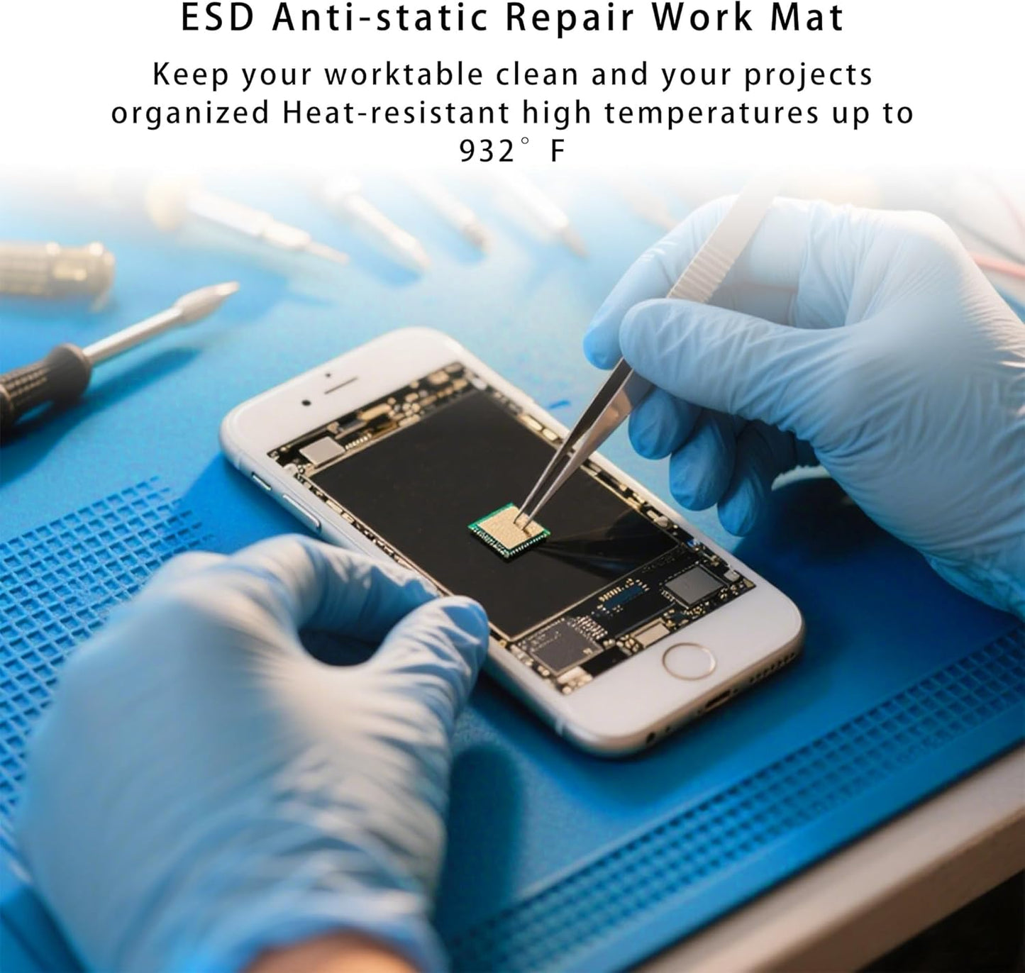 Kaisiking Anti-Static Mat Kit for Electronic - Anti Static Wrist Strap, Grounding Wire,Grounding Plug, ESD Pad 15.7'' x 11'' Heat Resistant Soldering Mat for Electronics Computer Repair