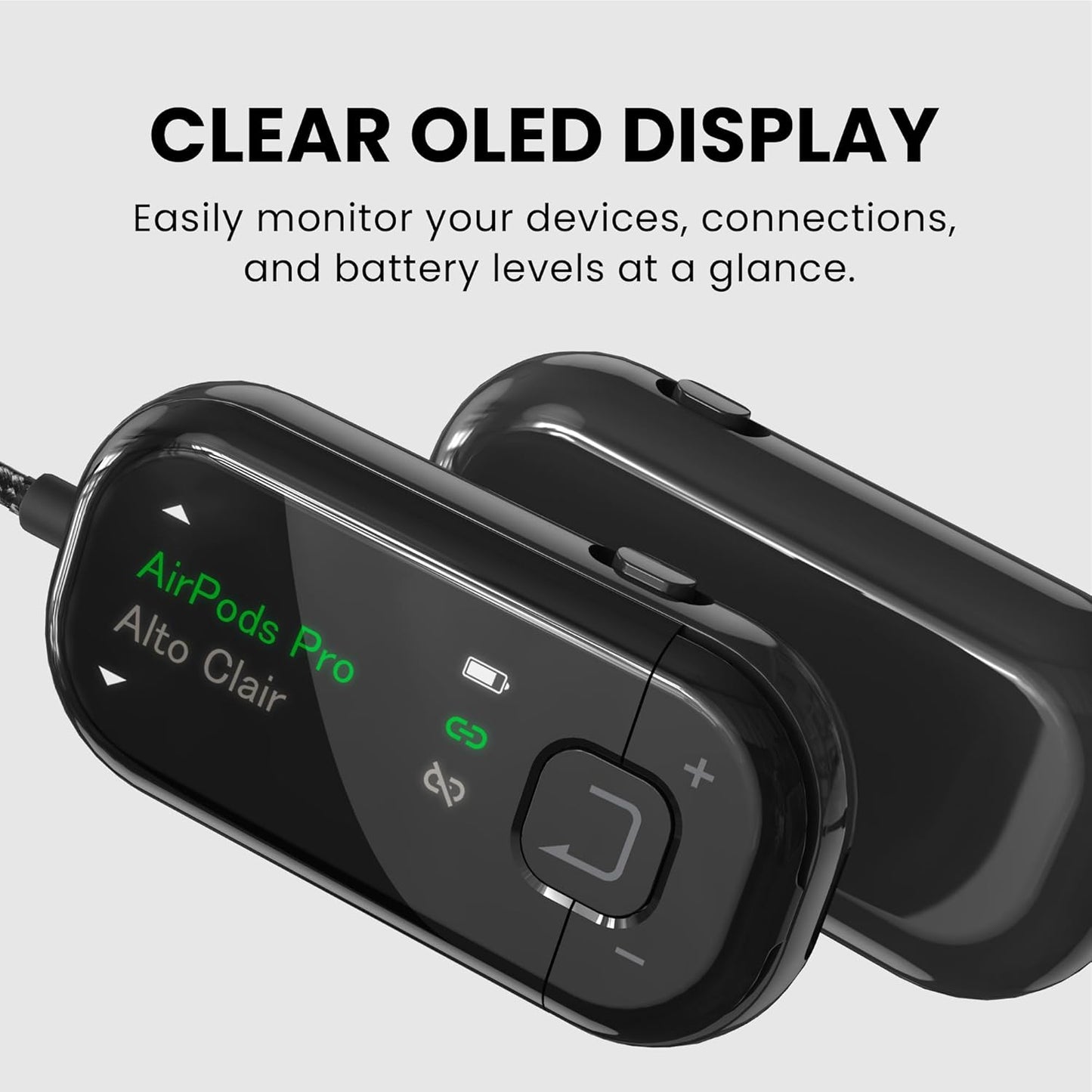 Avantree Voyager - Airplane Bluetooth Adapter for Headphones & AirPods, Bluetooth 5.4 with Latest Auracast & OLED Display, Qualcomm Chip, aptX Adaptive, Wireless Audio Transmitter for Travel & Flight