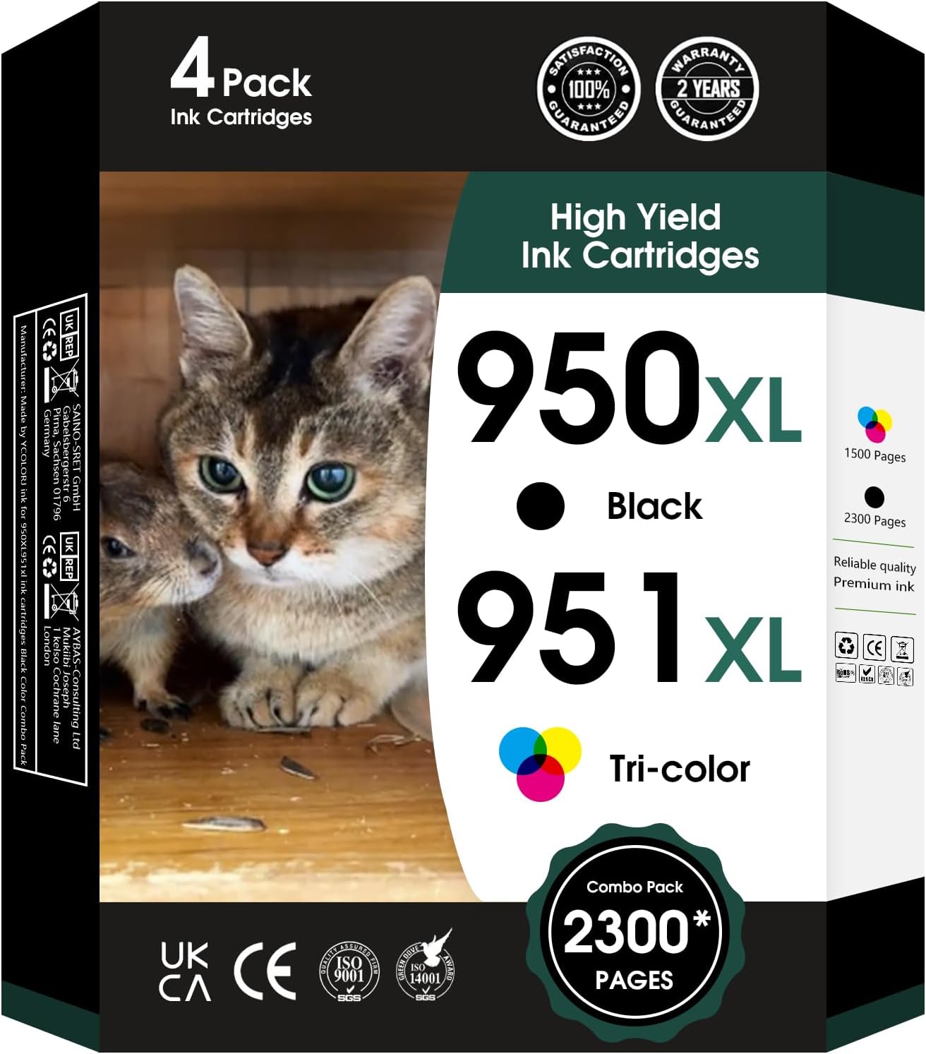 950XL 951XL Ink Cartridges Combo Pack Replacement for HP 950 951 XL for HP OfficeJet Pro 8600 8610 8630 8620 8615 8625 8100 276DW 251DW Printer,Black Cyan Magenta Yellow