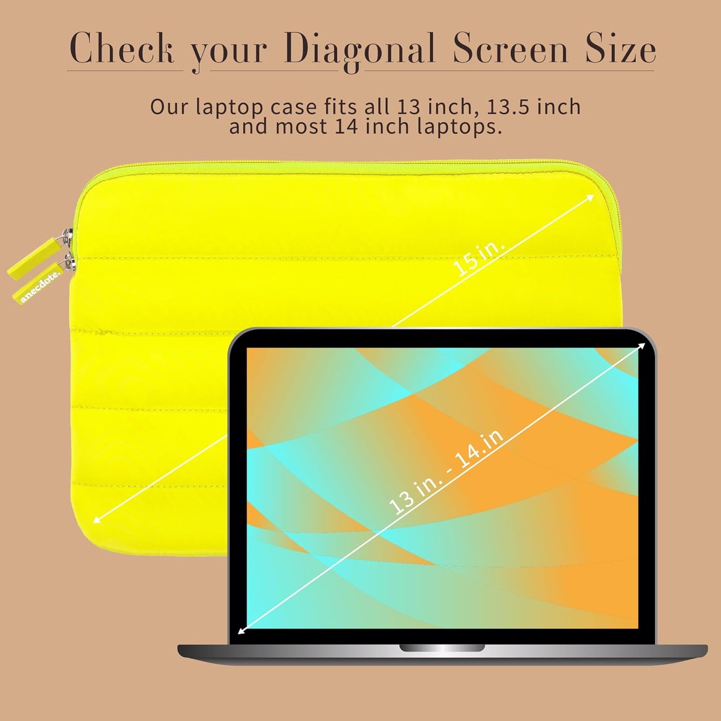 ANECDOTE Laptop Case 13-14 Inch – A Perfect Laptop Sleeve That is Compatible with MacBook Air/Pro and iPad Pro 12.9 – Fits in Your Bag, Padded and Protective with an Aesthetic Design (Neon Yellow)
