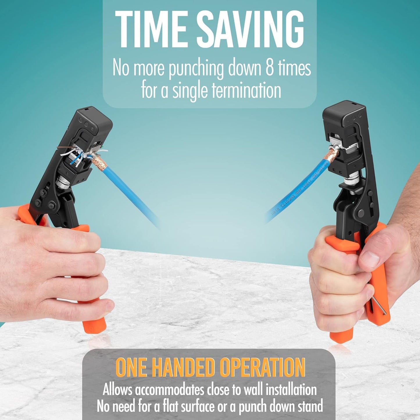 Everest Media Solutions easySHIELD (CAT6A Kit) - Speed Termination Tool, with 12 Slim Profile, 90-Degree RJ45 Shielded Keystone Jacks - F/STP Punch Down Crimper - Tested for CAT5e, CAT6, CAT6A, CAT7