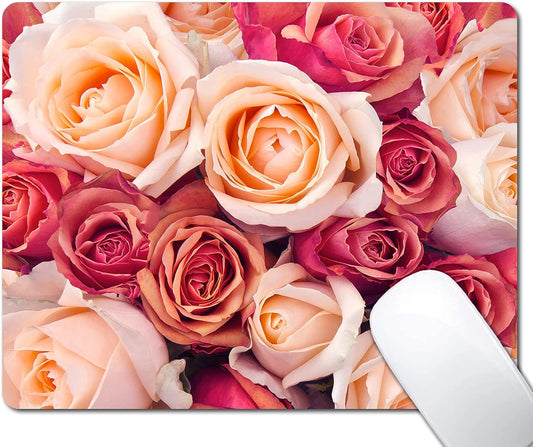 Blooming Roses Mouse Pad, Beautiful Flowers Mousepad for Design, Anti-Slip Rubber Base Wireless Mouse Pads for Laptop