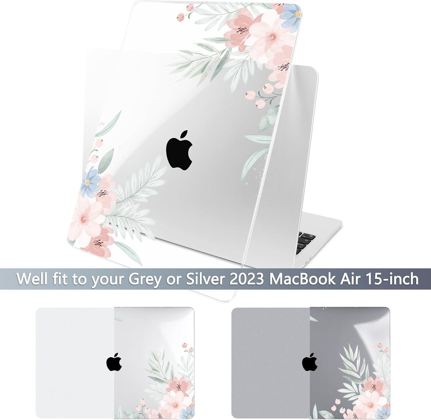 Batianda Premium Case for New MacBook Air 15 inch 2025 M4 2024 2023 with M3 M2 Chip Model A3114 A2941, Designed Protective Plastic Hardshell & Keyboard Cover & Screen Protector, Watercolor Floral