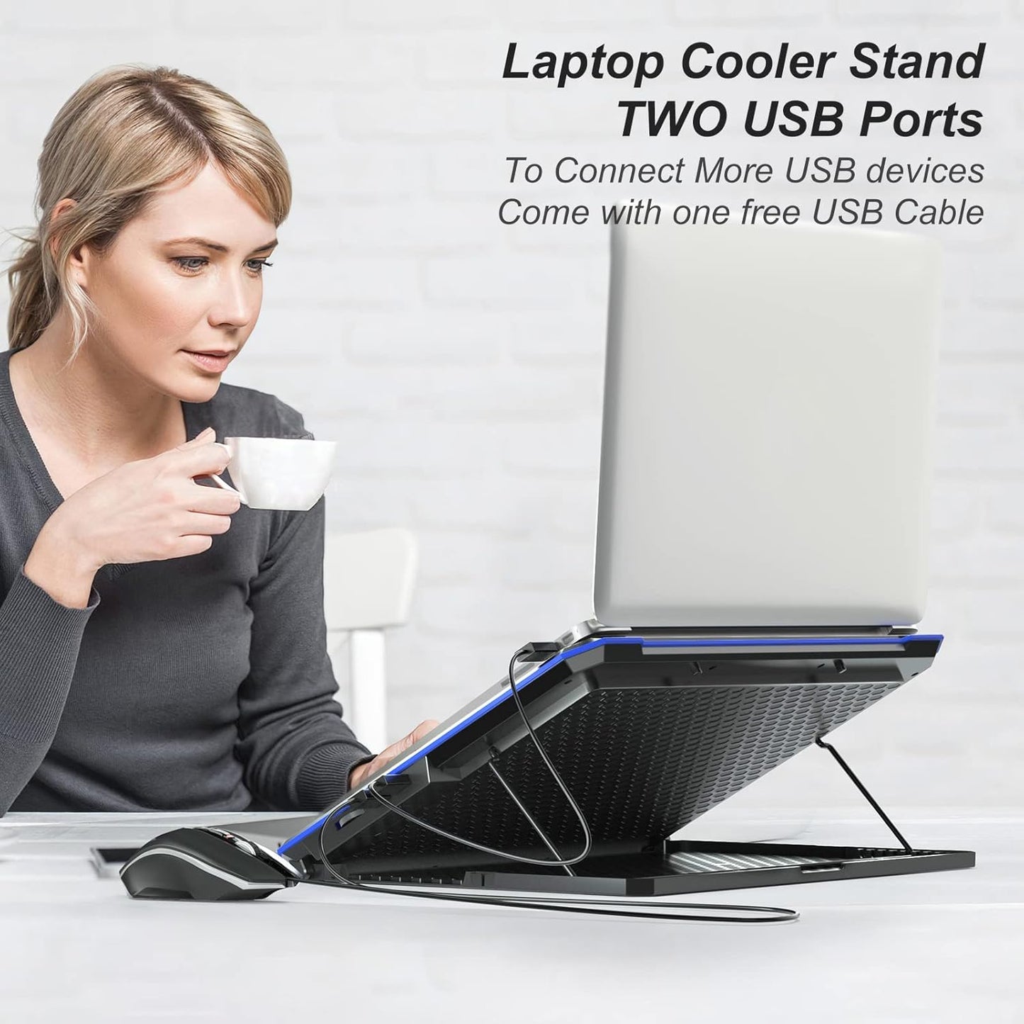 ICE COOREL Laptop Cooling Pad with 6 Cooling Fan, Laptop Cooler Fan with No Lights, Cooling pad for Laptop 15-17 Inches, Notebook Cooler Stand with 9 Height Adjustable, Cooler Pad for Lap or Desk Use