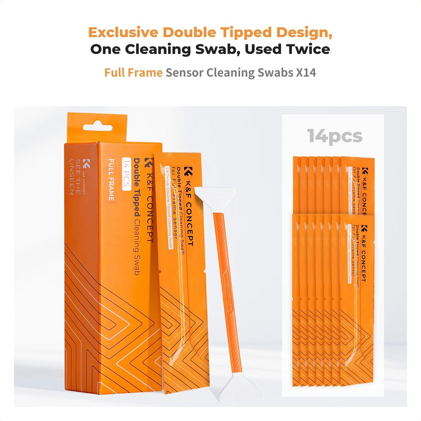 K&F Concept 14pcs Double Tipped 24mm APS Full Frame Sensor Cleaning Swab, DSLR or SLR Digital Camera Cleaning kit and Full Frame Sensor Cleaning Swab