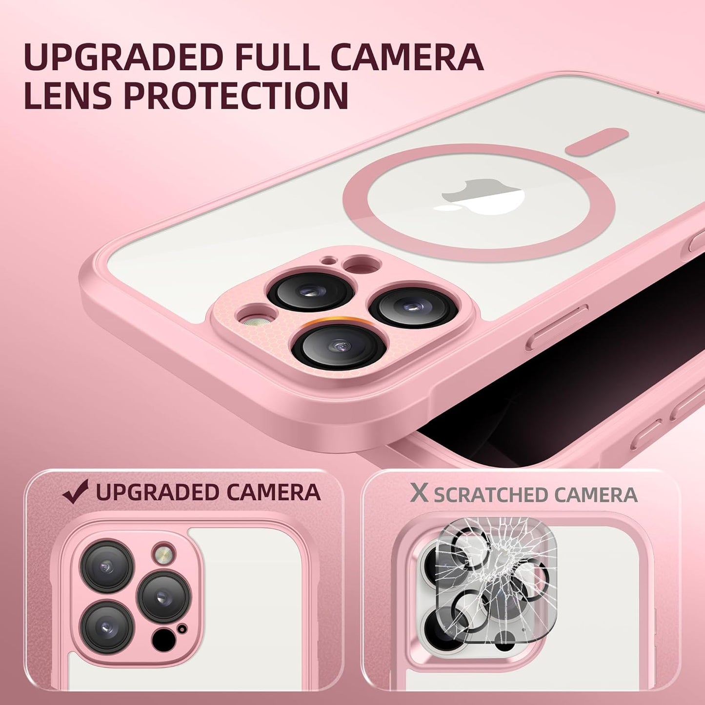 BERFY Magnetic for iPhone 16 Pro Case, Compatible with MagSafe, Built-in Privacy Screen Protector and Upgraded Camera Protection, Anti-Spy Full Body Shockproof Phone Case for 16 Pro 6.3", Pink