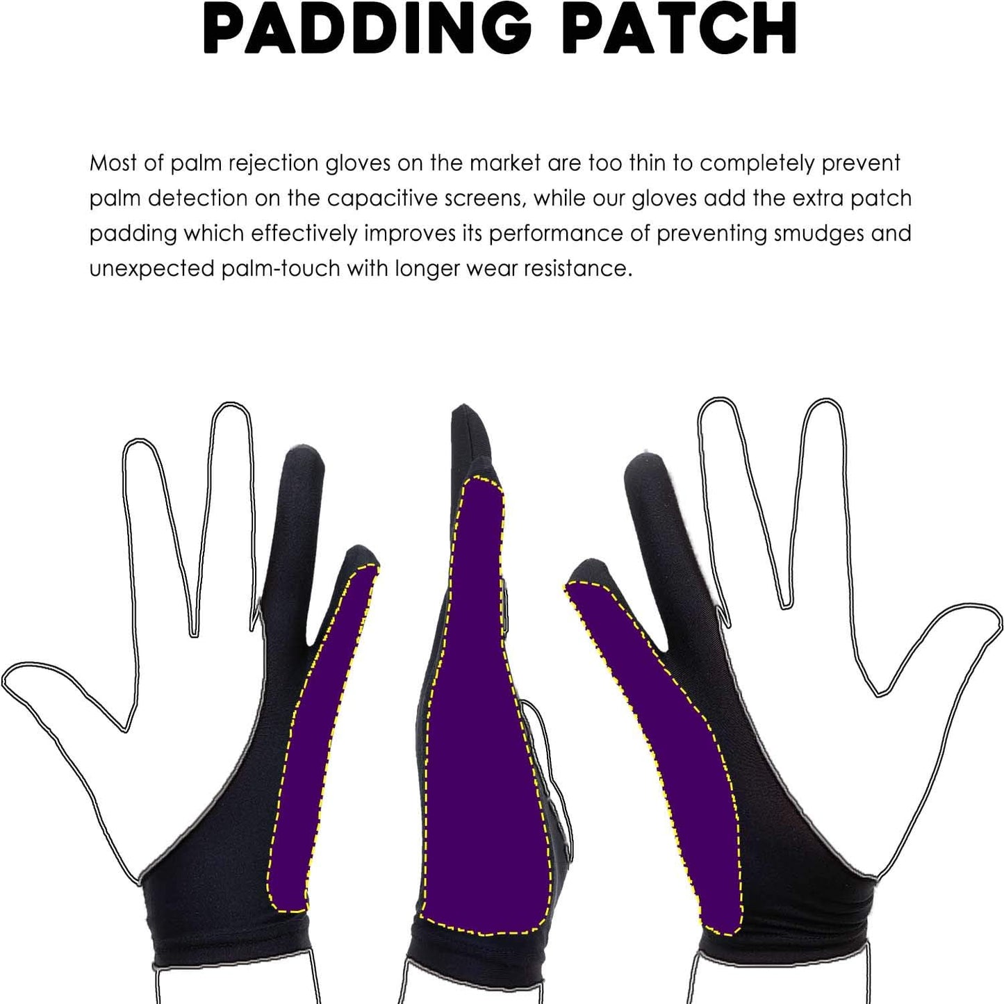 AKX Artist Glove, Palm Rejection Drawing Glove for Graphic Tablet, iPad - Smudge Guard, 2-Finger, Good for Left and Right Hand (Black, Xsmall, 2 Pack)