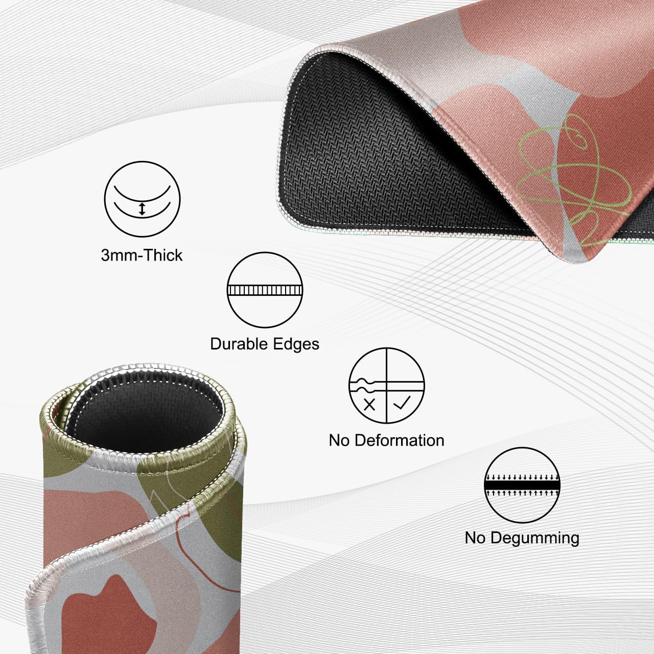 JIKIOU 3 Pack Mouse Pad with Stitched Edge, Comfortable Mouse Pads with Non-Slip Rubber Base, Washable Mousepads Bulk with Lycra Cloth, Mouse Pads for Computers Laptop Mouse 10.2x8.3x0.12in Rose