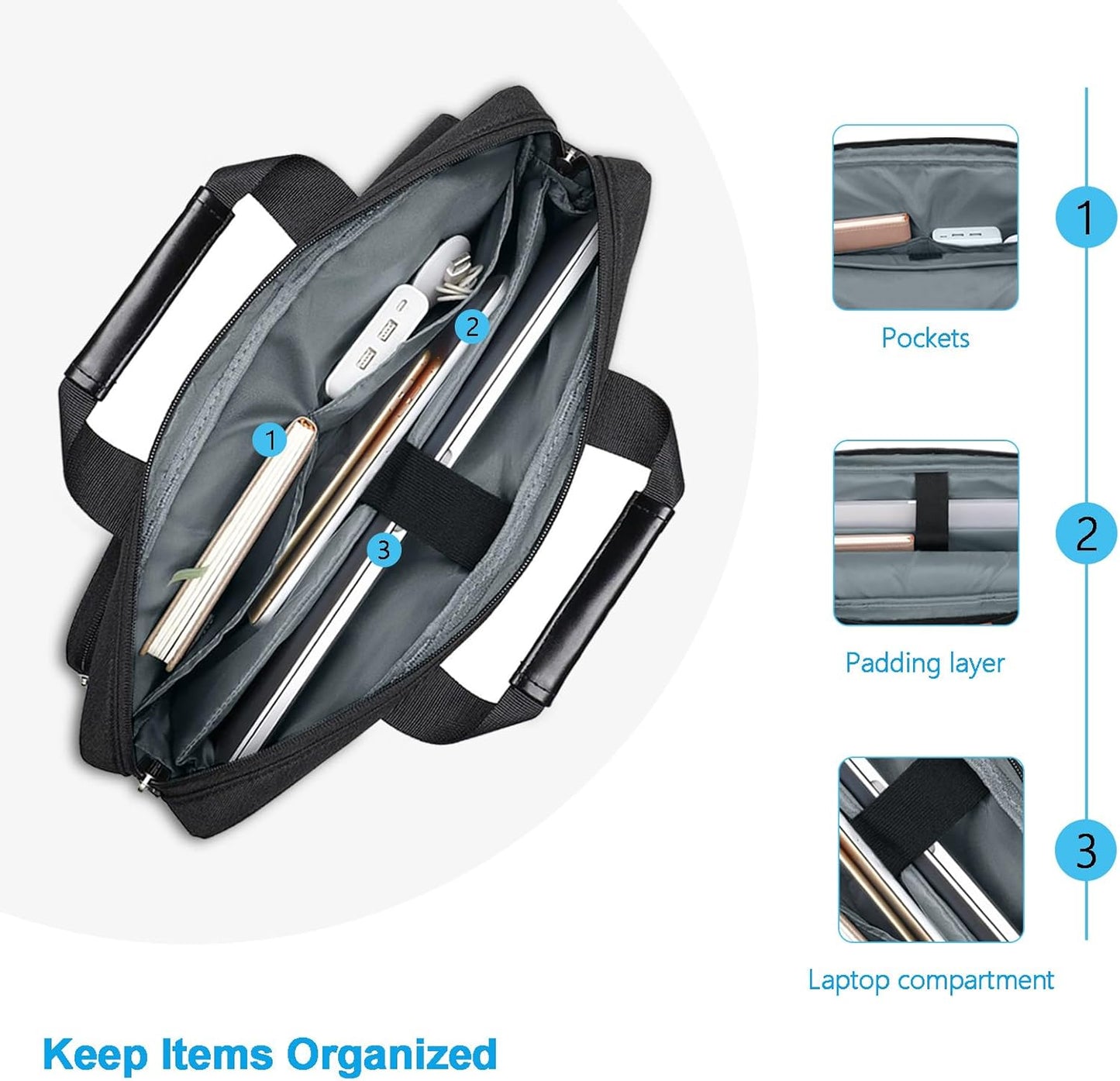 MOSISO Laptop Shoulder Bag, Computer Bag with 2 Raised&1 Flapover&1 Horizontal Pocket&Handle&Belt