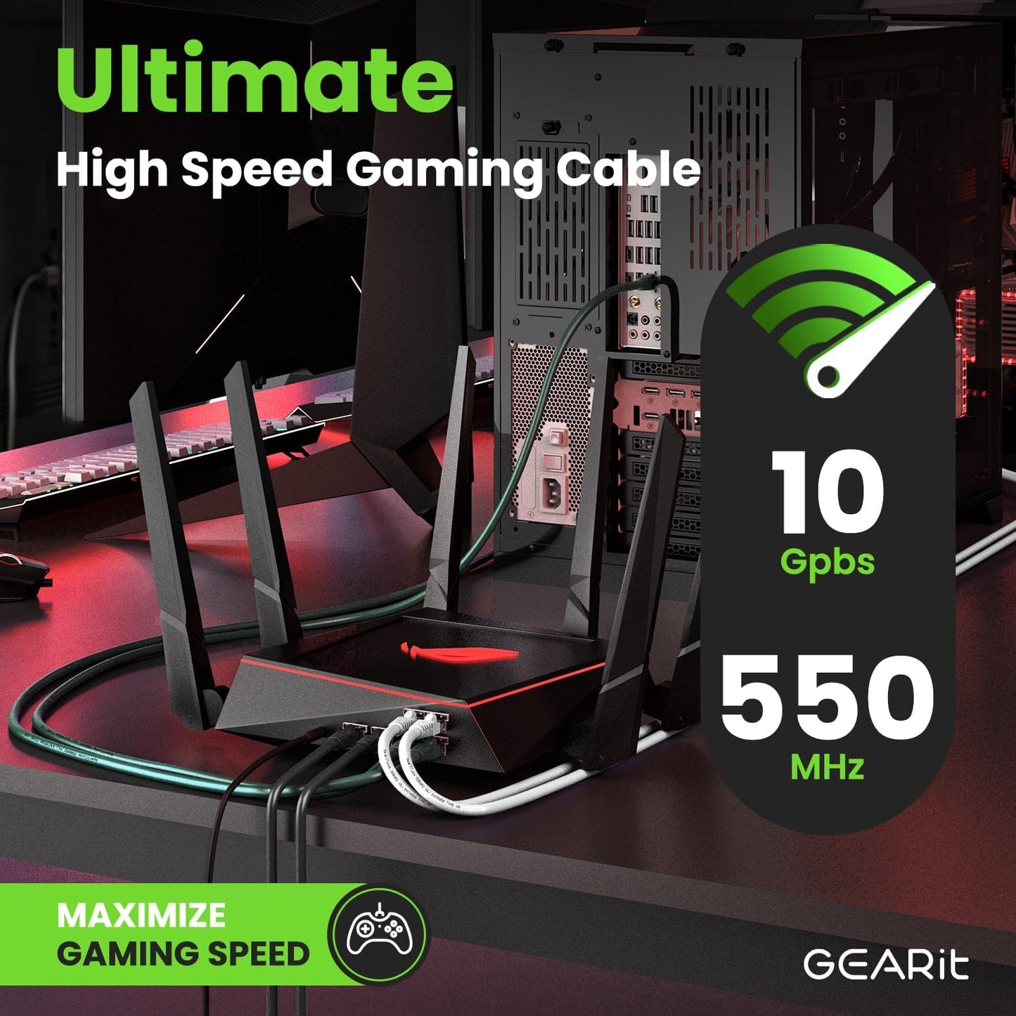 GearIT Cat 6 Ethernet Cable (10-Pack 15 Feet) Cat6 Network Patch, 10Gbps, RJ45, Snagless Cord, Gold-Plated Connectors, Internet for PC, TV, Tablet, Router, Printer, Servers, IT Data Center - Green