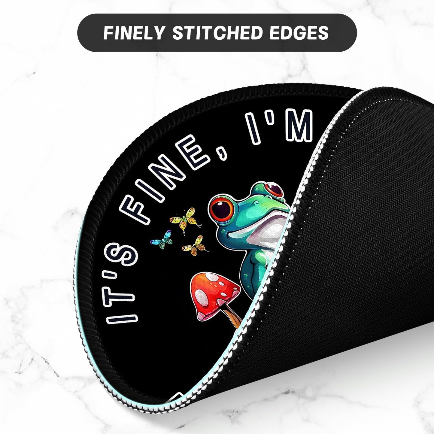 ITNRSIIET Round Mouse Pad with Stitched Edge Premium-Textured Waterproof Non-Slip Rubber Base Desktop Protection Mat Diameter 8.7 inches, Cute Frog