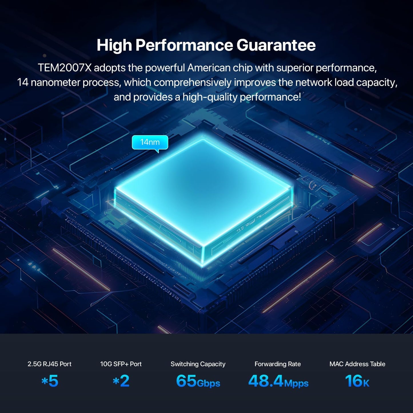 Tenda TEM2007X, 5 Port 2.5G Ethernet Switch, Unmanaged 2.5Gb Switch with 5 x 2.5G Ports & 2 x 10Gb SFP+ Slots, 50Gbps Switching Capacity, Plug & Play, Desktop/ Wall-Mount, Fanless Metal Design