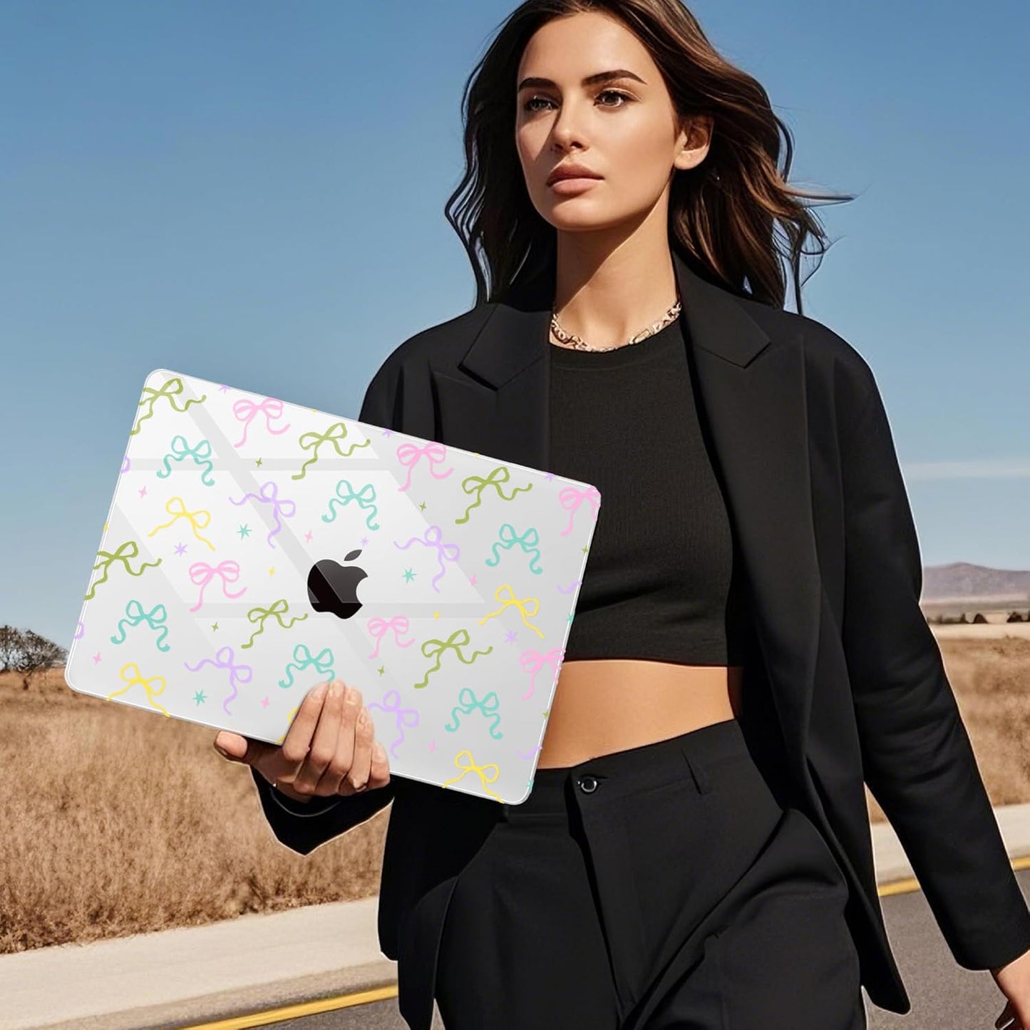 Mektron Compatible with M4 MacBook Air 15 inch Case 2025 A3241 2024 2023 M3 A3114 A2941 M2 Liquid Retina Display Touch ID, Plastic Hard Case & Keyboard Skin & Screen Protector - Clear Colorful Bows