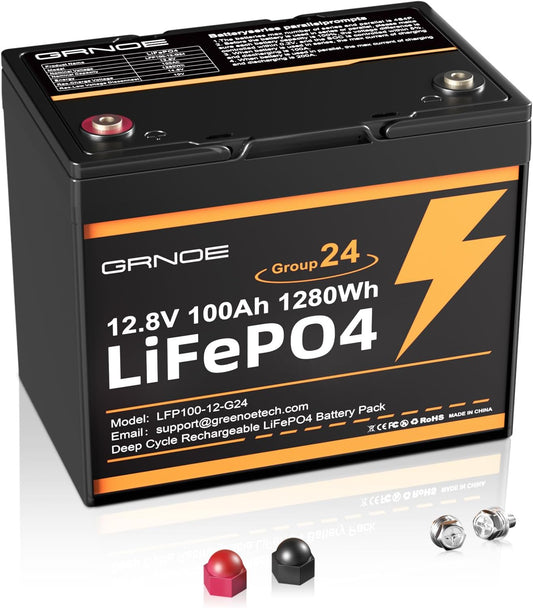 12V 100Ah LiFePO4 Automotive Battery, 15000+ Deep Cycles, 100A BMS, 21.9lb Lightweight, Group 24 Car Battery Replacement for RV, Trailer, UTV, Solar, Off-Grid, Trolling Motor