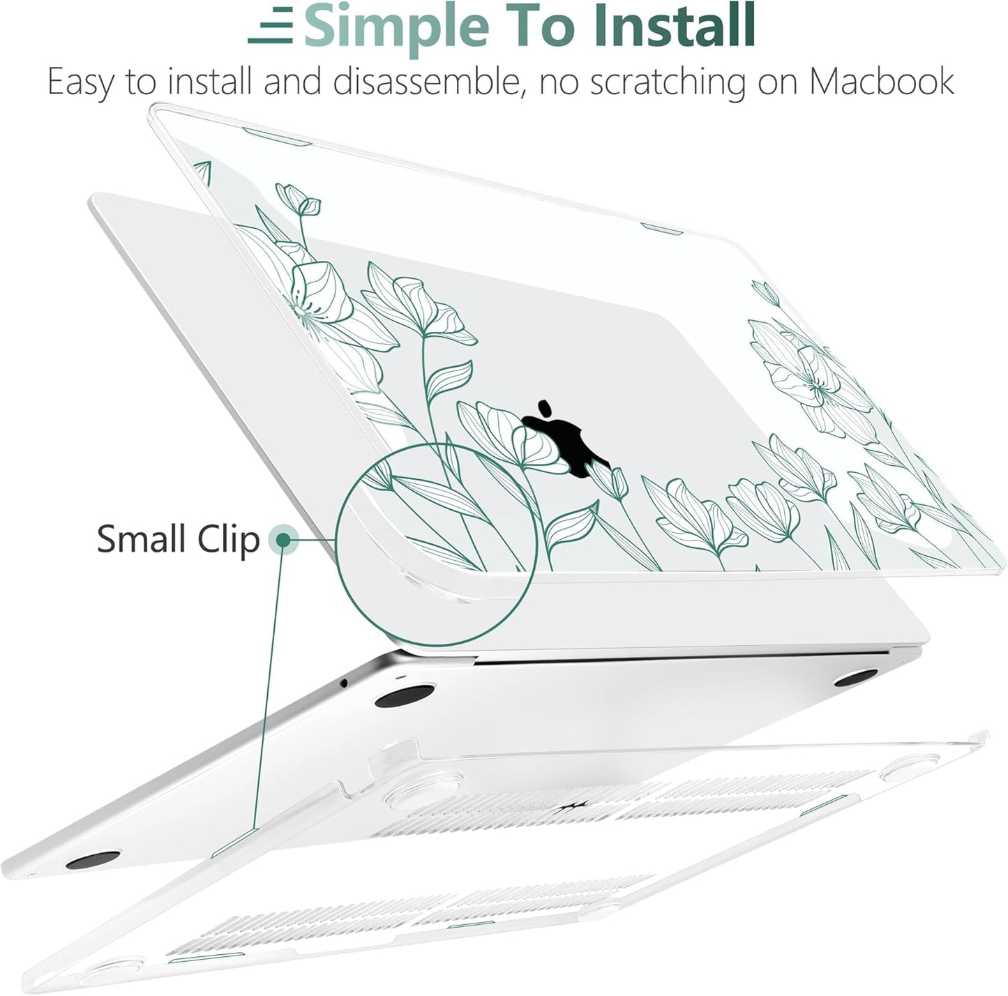 TWOLSKOO Compatible with M4 MacBook Air 13.6 inch Case 2025-2022 Release M4 A3240 M3 A3113 M2 A2681, Plastic Hard Shell & Keyboard Cover & Type C Adapter & Screen Protector, Botanical Line Art