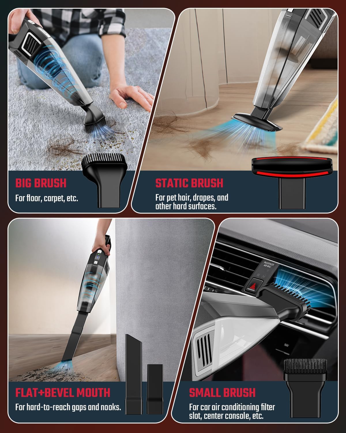 Handheld Vacuum Cordless, 9000PA Strong Suction, 2 Suction Modes, Fast Type-C Charging, Lightweight, Portable Car Vacuum Cleaner for Home Pet Office