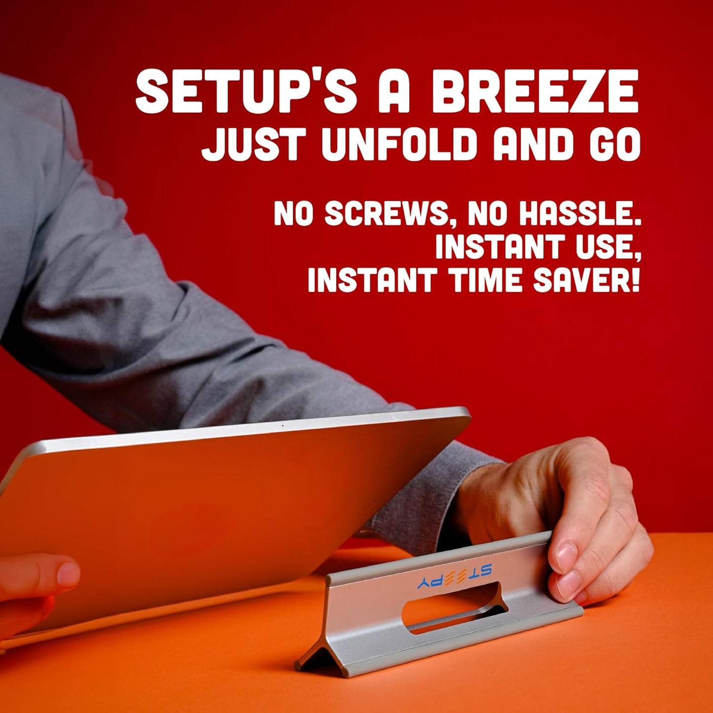 Steepy Laptop Stand for Desk – Adjustable Height, Foldable & Portable Laptop Holder – Ergonomic Computer Stand for Cooling & Comfort – Slip-Proof, Sturdy Design – Universal Fit for 13-17 Inch Devices