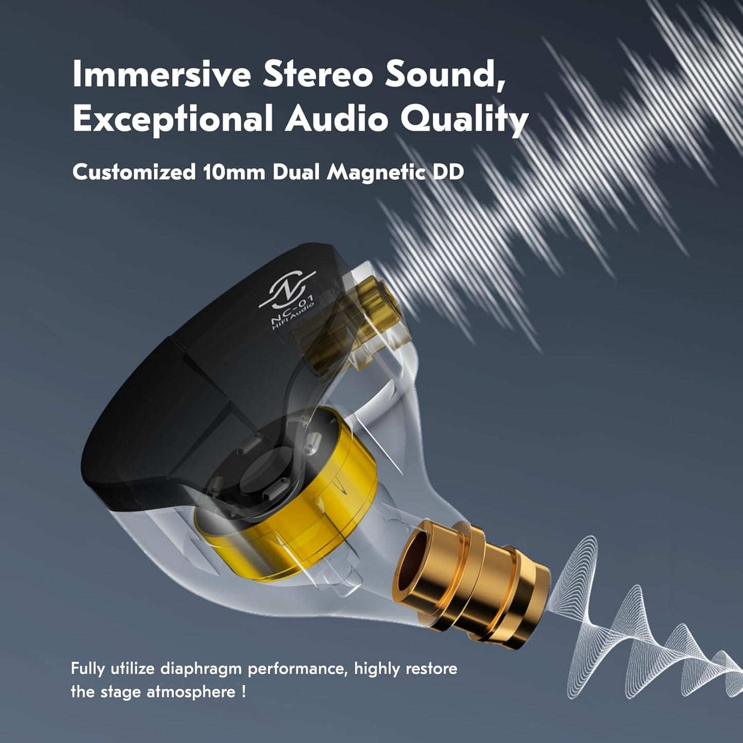 CCZ NC01 Gospel Gaming Earbuds, Stereo Sound in Ear Monitor Headphones Wired, Customized Dual Magnetic DD IEMS Earphone with Detachable Tangle-Free Cable PC Cavity for Computer (with mic, Dark Black)