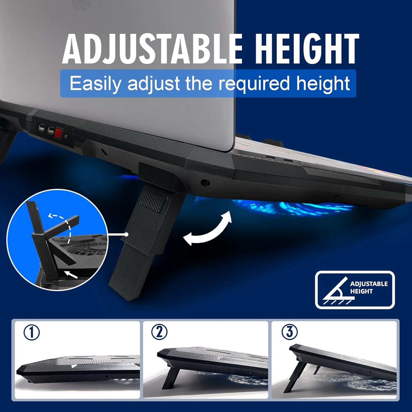 NAGAN Laptop Cooling Pad with 3 Fans, Ergonomic Cooling Pad for Laptop with Dual USB 2.0 Ports, USB Powered Metal Mesh Gaming Notebook Cooler, Fits 15-17.3 inch Laptops