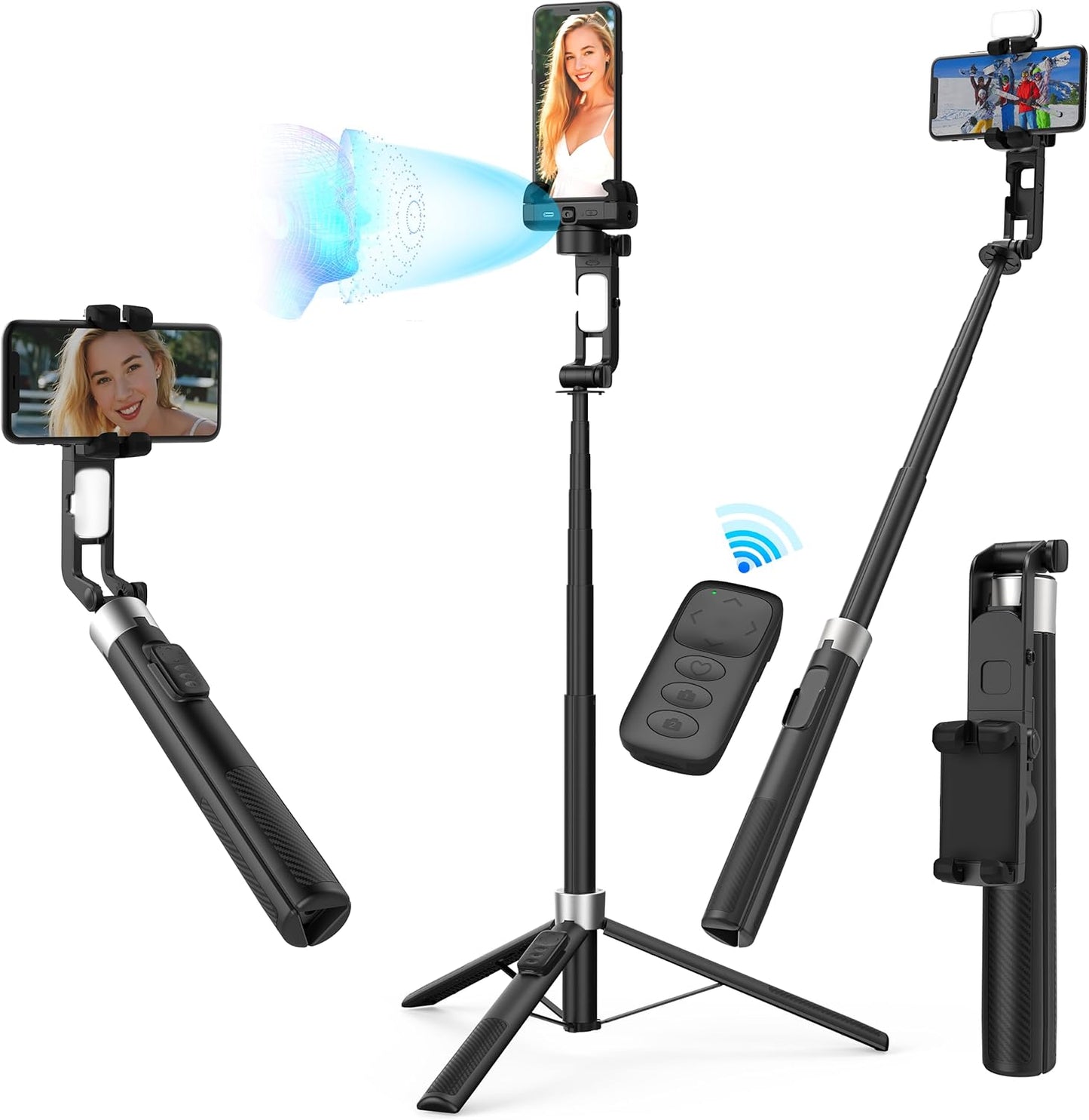 78.7" Selfie Stick Tripod for iPhone/Android, Auto Face Tracking Tripods with Light, Upgrade Strong Gimbal Stabilizer 360 Rotation with Remote for Content Creator Vlog Live StreamIing Video Record