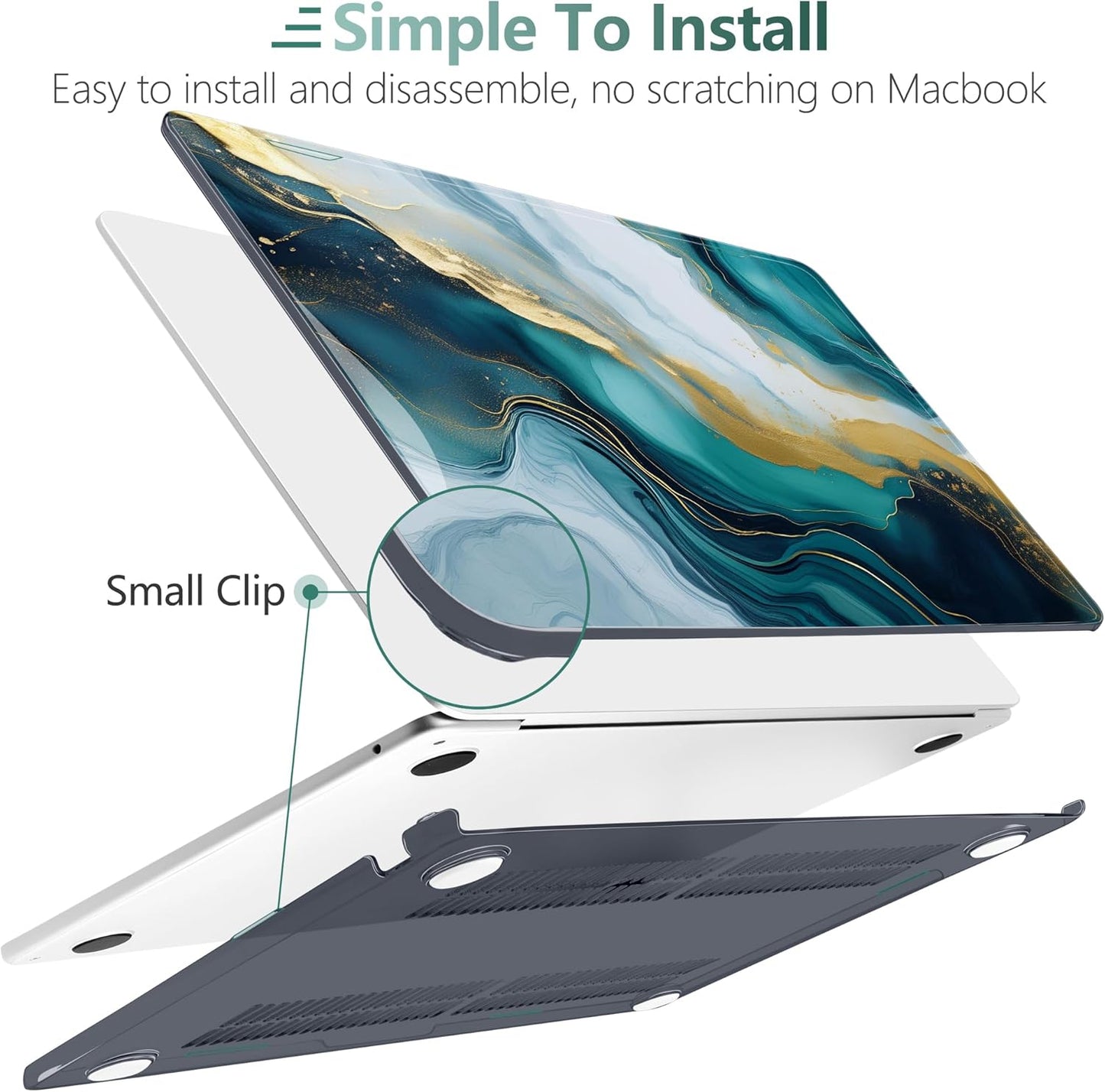 TWOLSKOO Compatible with M4 MacBook Air 15 inch Case 2025-2023 Released Model M4 A3241 M3 A3114 M2 A2941, Plastic Hard Shell & Screen Protector & Keyboard Cover & Type C Adapter, Graphite Marble