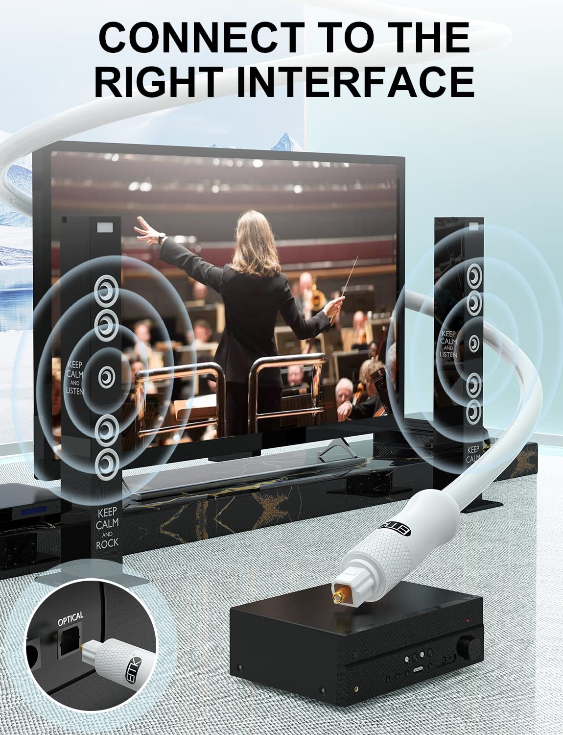 EMK White Optical Audio Cable [22ft/7M] - Digital SPDIF Toslink Fiber Optic Cable for Sound Bar, TV, Home Theater, Blu-ray Player - White, High-Speed, Low-Loss, Gold-Plated Connectors