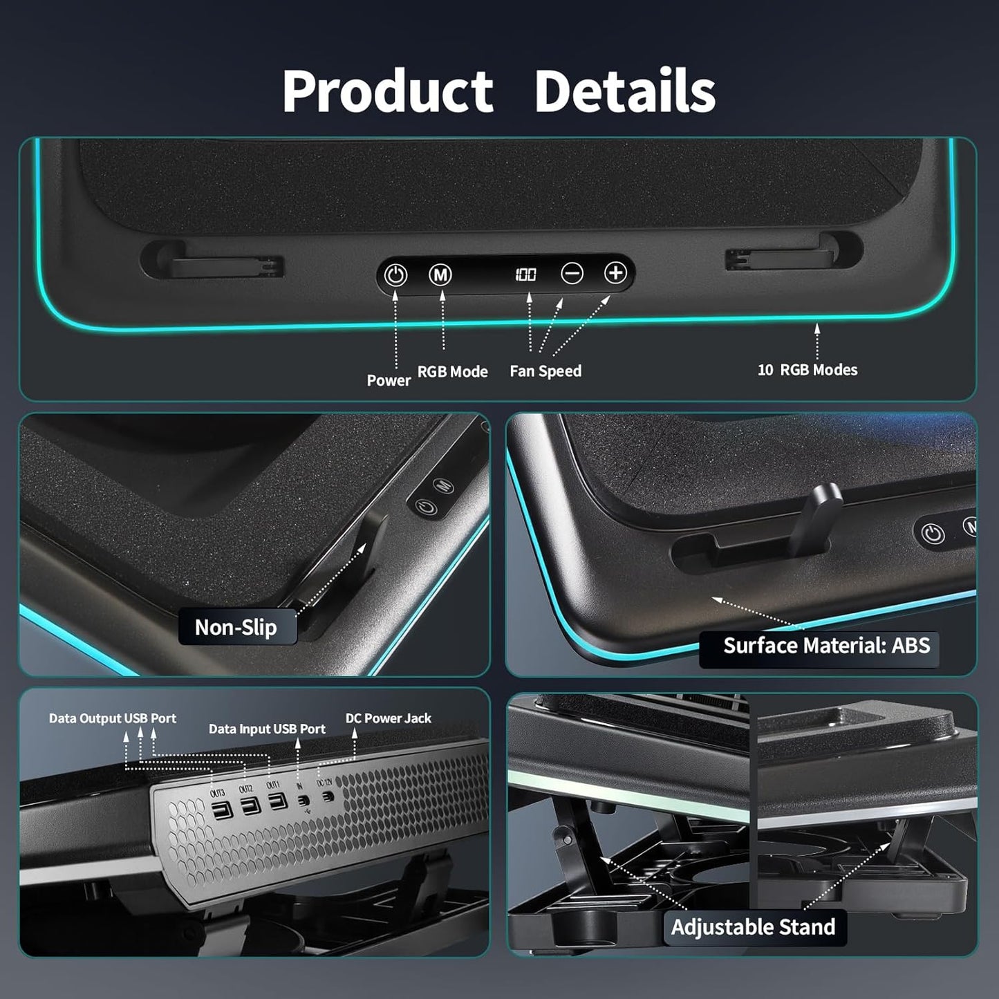 IMMOENUC- Compressed Air Laptop Cooling Pad with Wireless Charging RGB Laptop Cooler Stand with Powerful External Turbo Cooling Fan Compatible with 14-inch and Above MacBook/Dell/HP/Lenovo Laptops