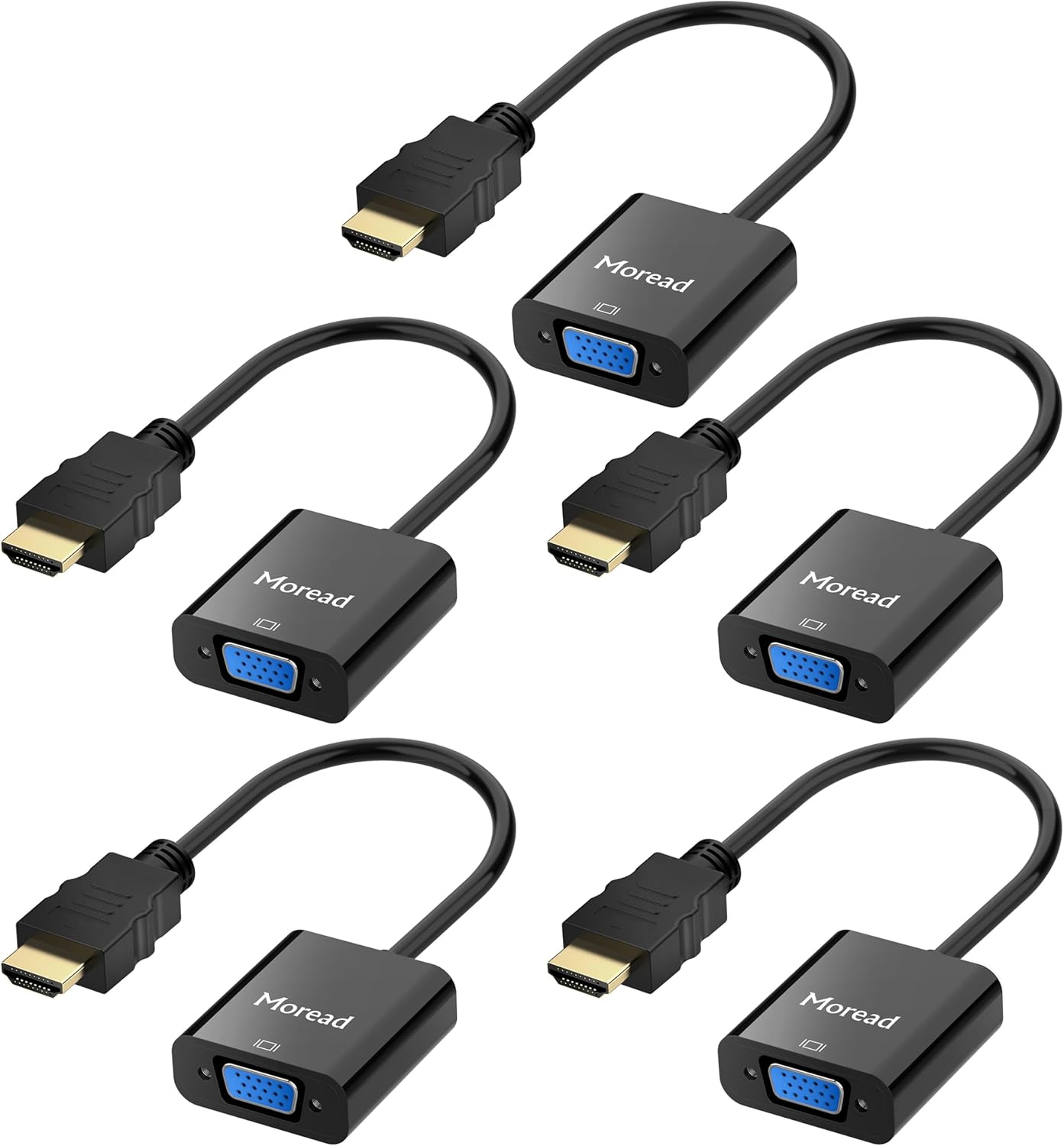 HDMI to VGA, 5 Pack, Uni-Directional Gold-Plated HDMI to VGA Adapter (Male to Female) for Computer, Desktop, Laptop, PC, Monitor, Projector, HDTV, Chromebook, Raspberry Pi, Roku, Xbox and More