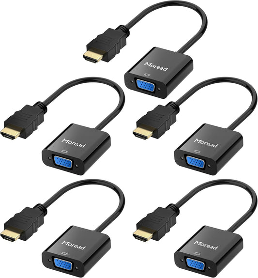 HDMI to VGA, 5 Pack, Uni-Directional Gold-Plated HDMI to VGA Adapter (Male to Female) for Computer, Desktop, Laptop, PC, Monitor, Projector, HDTV, Chromebook, Raspberry Pi, Roku, Xbox and More