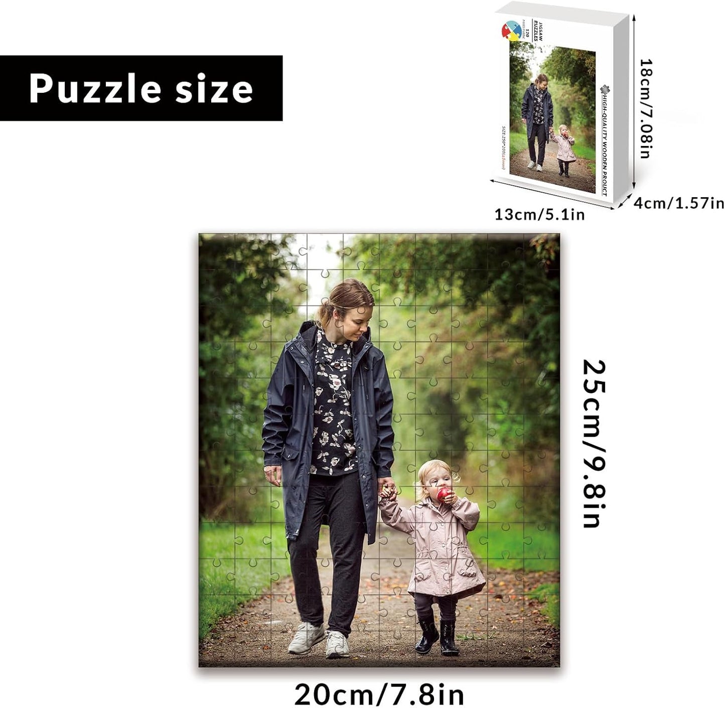 Custom Puzzle from Photos - Personalized 1000/500/300/200/120 Piece Jigsaw Puzzle for Adults & Kids, Unique Wooden Gift for Christmas, Wedding, Anniversary, Birthday