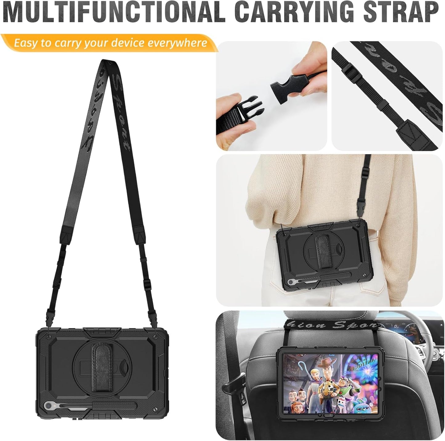 HXCASEAC Case for Galaxy Tab S10 FE / S9 FE 5G 10.9 inch, Shockproof Design with Screen Protector, 360° Hand Strap Stand, S Pen Holder, Heavy Duty Protective Samsung S9 FE / S10 FE Tablet Case, Black