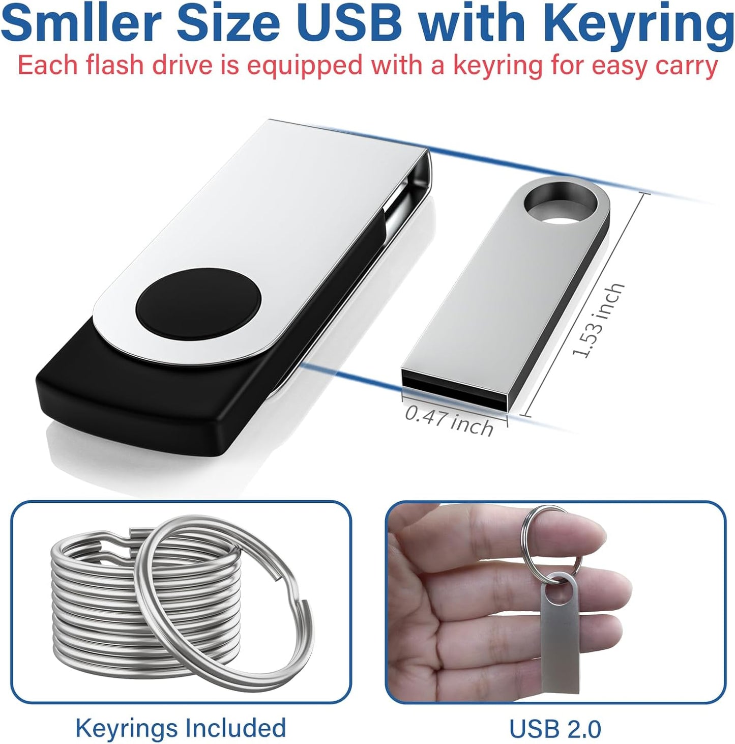 20 Pack 4GB USB Flash Drive with Keychains, Wooolken Sleek Metal USB 2.0 Thumb Drives Memory Stick for PC Laptop Computer(Gold)