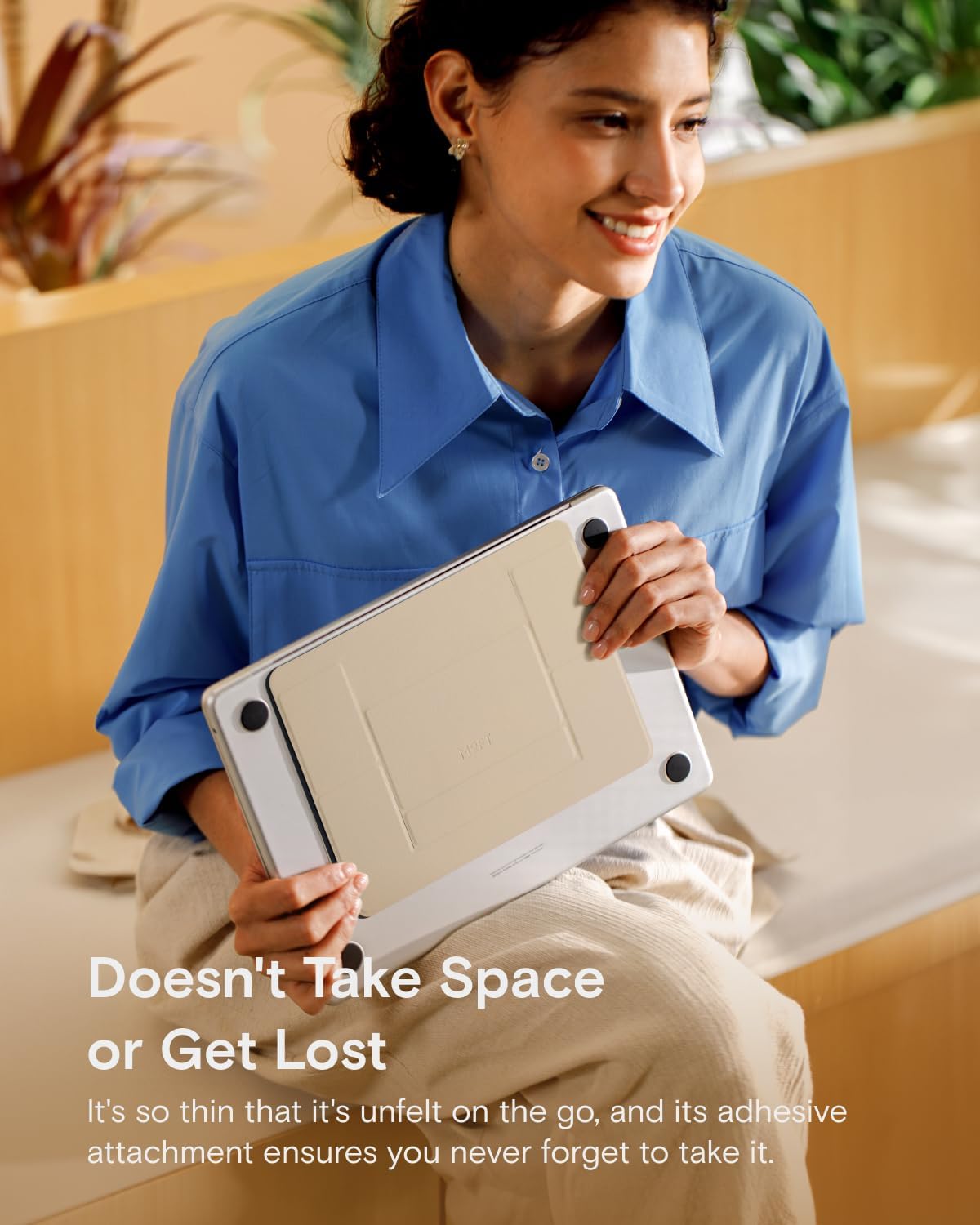 MOFT Laptop Stand for Desk, Adhesive MacBook Computer Stand with 2 Adjustable Viewing Angles, Foldable and Portable Laptop Riser Compatible with 11"-16" Laptops, Earthen Beige