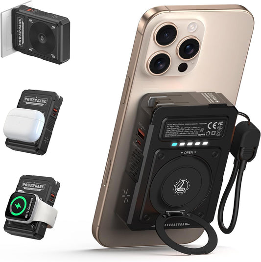 for Magsafe Battery Pack 10000mAh,5-in-1 Magnetic Power Bank Built in AC Plug,Magnetic Wireless Portable Charger for Apple Watch,22.5W Fast Charging Power Bank for iPhone 16 Pro Max/15/14/13/12 Mini
